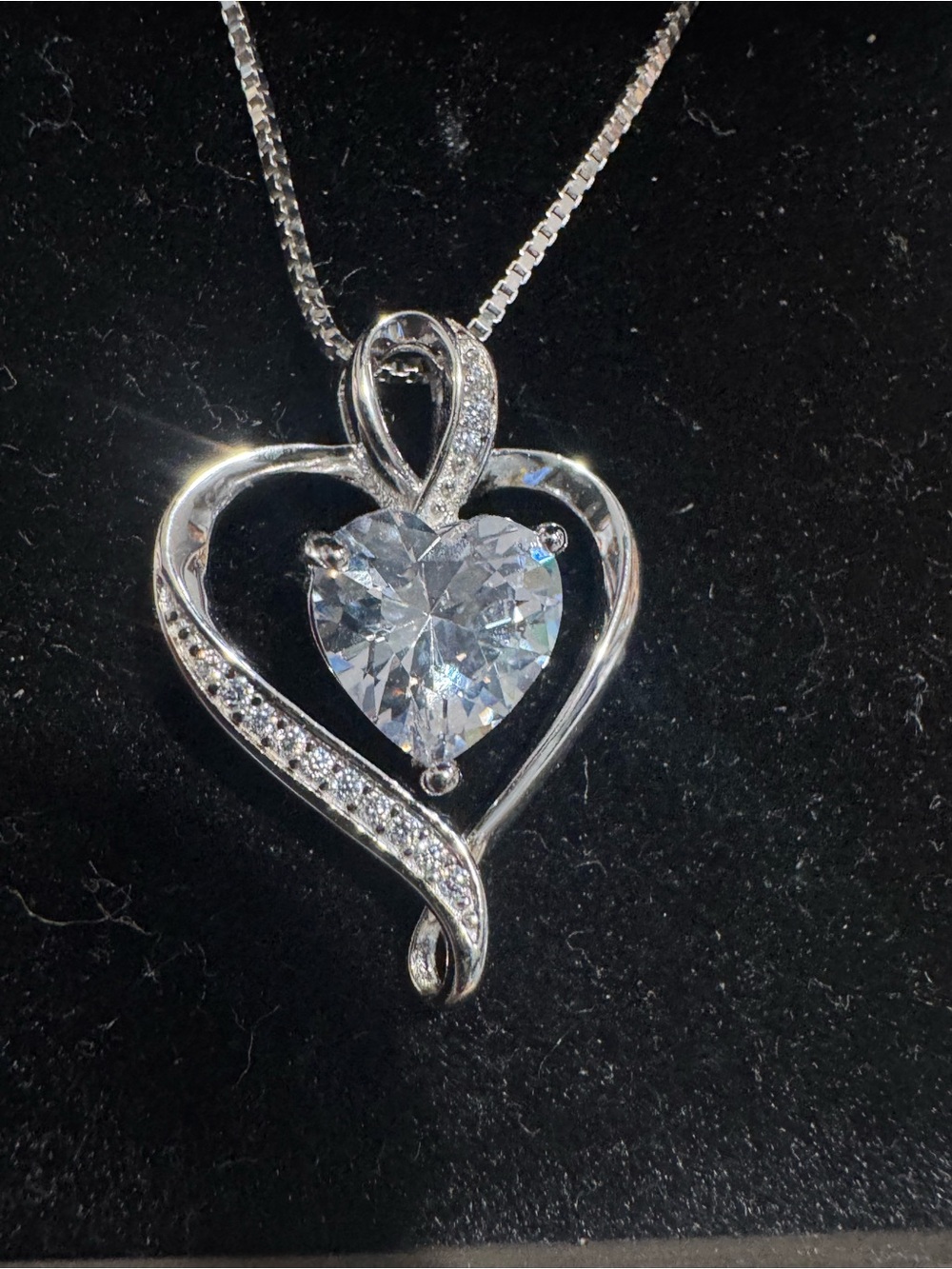 925 Sterling Silver Heart Pendant Necklace with Heart-Cut Crystal